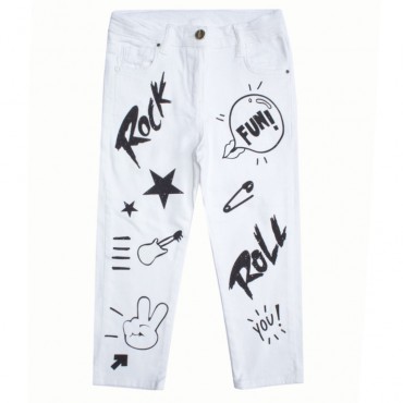 Białe jeansy z graffiti Miss Grant 001856 przód