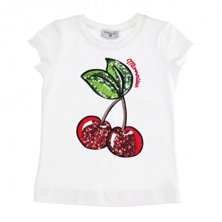 Biała koszulka dziewczęca cherry Monnalisa 003472 A