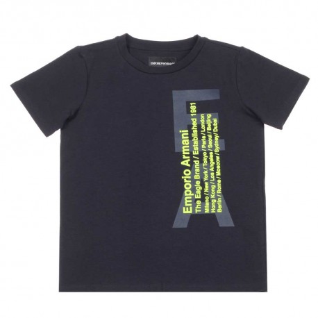 Granatowy t-shirt chłopięcy Emporio Armani - ekskluzywne ubrania dla dzieci - 003665 A