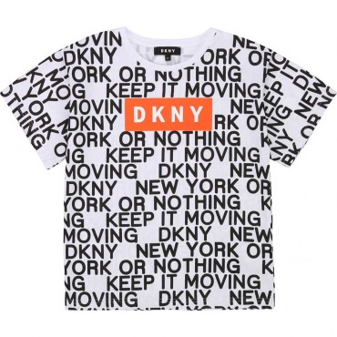 Obszerny t-shirt chłopięcy z nadrukami DKNY 003964 a