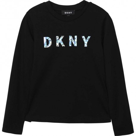 Czarny longsleeve dla dziewczynki logo DKNY 003966 A