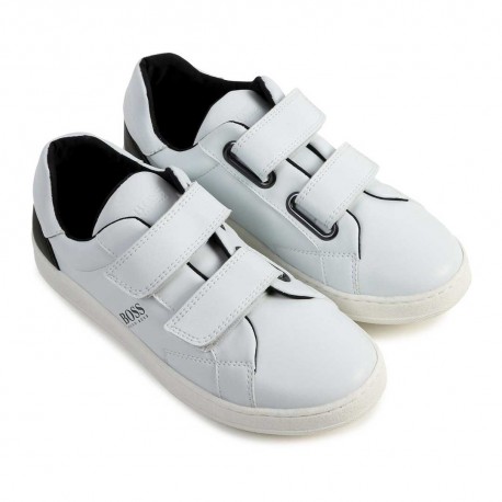 Białe buty chłopięce - obuwie dziecięce na rzepy Hugo Boss 004177 a