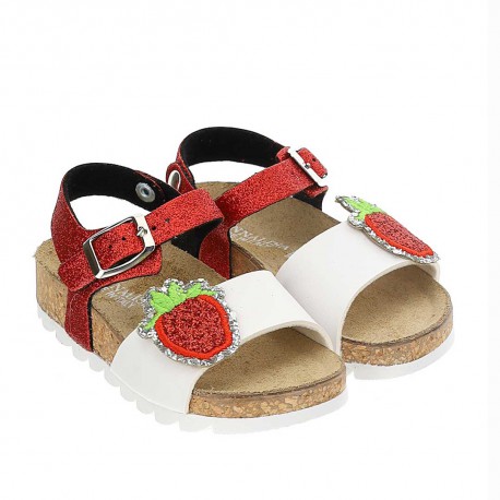 Sandały dla dziewczynki truskawka Monnalisa 004268 - letnie obuwie dla dzieci - sklep