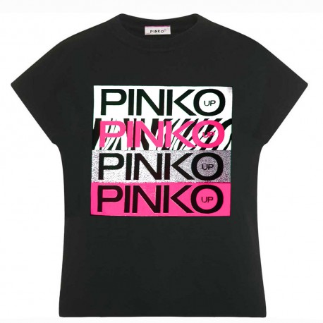 Czarny t- shirt dla dziecka Pinko Up 004283 - modna odzież dla dziewczynek - sklep internetowy