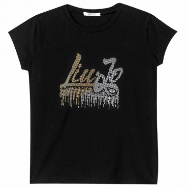 Czarna koszulka dla dziewczynki logo Liu Jo 004305 - ubrania dla dzieci - sklep internetowy euroyoung.pl