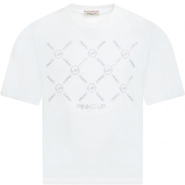 Biały t- shirt dziewczęcyi Pinko Up 004326 - ubrania dla dzieci - sklep internetowy