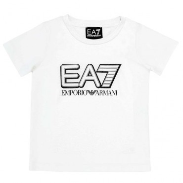 Biały t-shirt dla chłopca duże logo EA7 004344