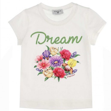 Koszulka dziewczęca nadruk kwiaty Monnalisa 004425 - ubranka dla dzieci- sklep internetowy euroyoung.pl