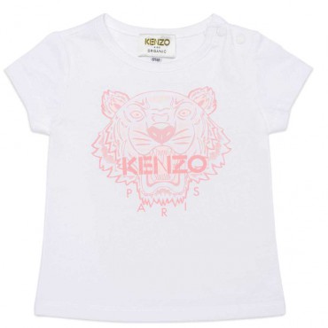 Biały t-shirt dziewczęcy z tygrysem Kenzo 004546