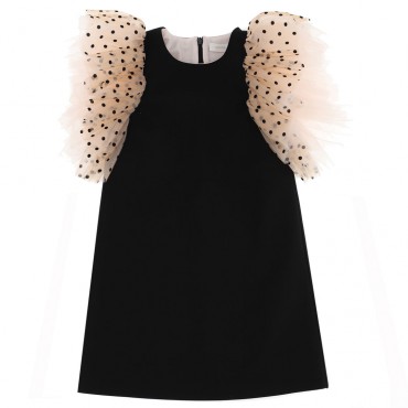 Czarna sukienka dla dziewczynki Monnalisa 004728 - ekskluzywne sukienki dziewczęce - sklep internetowy euroyoung.pl
