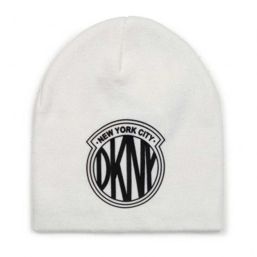 Biała czapka dla dziewczynki DKNY 004739 - ekskluzywne czapki dla dzieci - sklep online euroyoung.pl