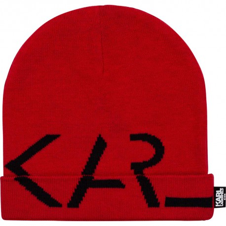Czerwona czapka dziewczęca Karl Lagerfeld 004798 - ekskluzywne czapki dla dzieci i młodzieży - sklep internetowy euroyoung.pl