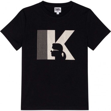 Czarny t-shirt chłopięcy Karl Lagerfeld 004800 - ekskluzywne ubrania dla dzieci i młodzieży - internetowy sklep odzieżowy euroyo