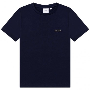 Granatowy t-shirt dla chłopca Hugo Boss 004820 - klasyczna odzież dla dzieci - internetowy sklep odzieżowy euroyoung.pl