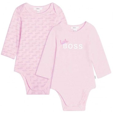 Różowe body niemowlęce 2 szt Hugo Boss 004826 - ekskluzywna wyprawka dla noworodka - sklep internetowy z ubraniami dla dzieci 