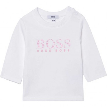 Biała koszulka niemowlęca dla dziewczynki Hugo Boss 004829 - internetowy sklep z ubrankami dla niemowląt