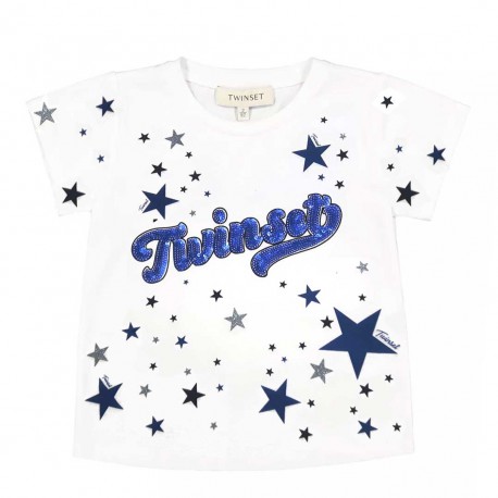 Koszulka dziewczęca w gwiazdy Twin Set 004851 - ekskluzywna odzież dla dziewczynek - sklep z ubraniami dla dzieci
