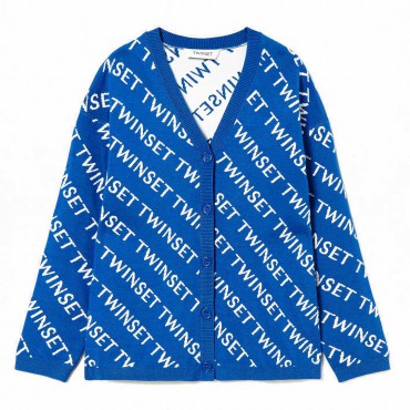 Niebieski kardigan dla dziewczynki twin set 004852 - modne bluzy i swetry dla dzieci - sklep euroyoung.pl