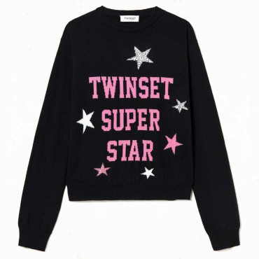 Czarny sweter dla dziewczynki Twin Set 004857 - modne ubrania dla dzieci - sklep internetowy