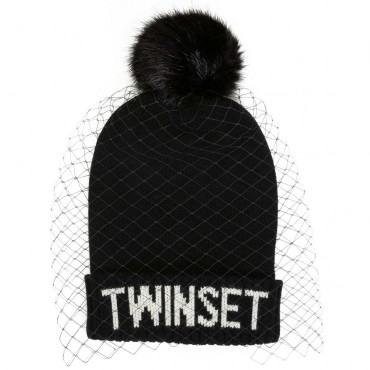 Czarna czapka dla dziewczynki Twin Set 004864 - ekskluzywne czapki dla dziewczynek - internetowy sklep z ubraniami dla dzieci eu