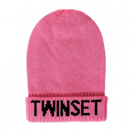 Różowa czapka dla dziewczynki Twin Set 004865 - designerskie czapki i kapelusze dla dziewczynek - sklep z ubraniami dla dzieci e
