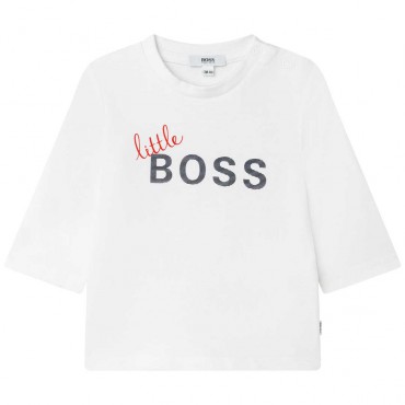Biała koszulka niemowlęca dla chłopca Boss 004903 - ekskluzywne ubranka dla niemowląt - sklep online