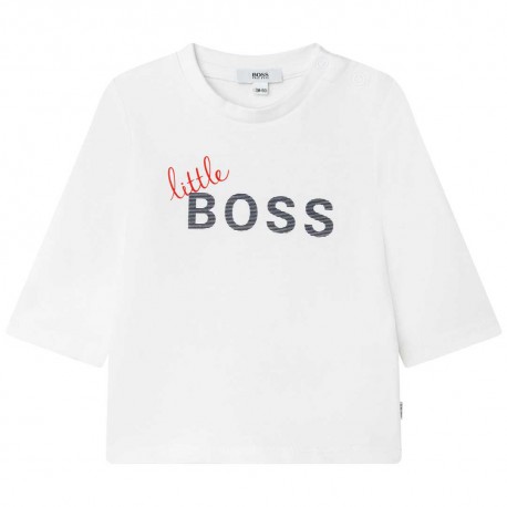 Biała koszulka niemowlęca dla chłopca Boss 004903 - ekskluzywne ubranka dla niemowląt - sklep online