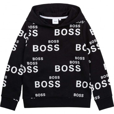 Czarna bluza chłopięca z kapturem Hugo Boss 004910 - markowe ubrania dla dzieci - sklep online euroyoung.pl