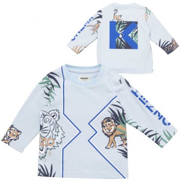 Niebieska koszulka niemowlęca Kenzo 004919 - designerska odzież dla chłopczyków - sklep online 