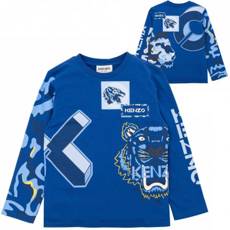 Niebieska koszulka chłopięca Kenzo 004924 - designerskie ubrania dla dzieci - internetowy sklep odzieżowy euroyoung.pl