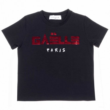Czarny t-shirt dziewczęcy z logo Gaelle 004952 - ekskluzywne ubrania dla dieci gaelle polska - sklep internetowy euroyoung.pl