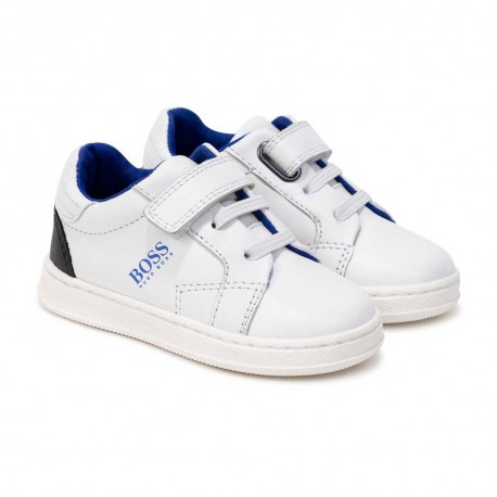 Białe sneakersy chłopięce na rzep Hugo Boss 004977 - buty sportowe dla dzieci - sklep internetowy euroyoung.pl
