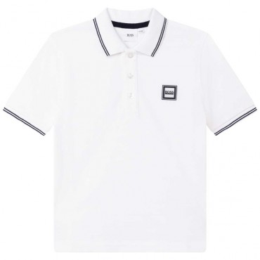 Biała koszulka polo dla chłopca Hugo Boss 004978 - ekskluzywne ubrania dla dzieci - sklep internetowy