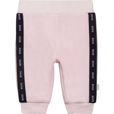 Spodnie niemowlęce dla dziewczynki Boss 004980 - ekskluzywne, różowe spodenki dresowe dla niemowlęcia - sklep internetowy