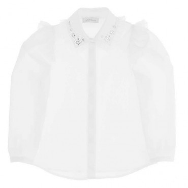 Biała bluzka koszulowa da dziewczynki Monnalisa 004984 - ekskluzywne ubrania dla dzieci
