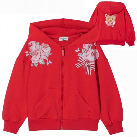 Czerwona bluza dla dziewczynki z misiem Monnalisa 004985 - ekskluzywne ubranka dla dzieci
