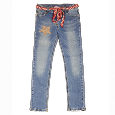 Spodnie dziewczęce z paskiem Monnalisa 004986 - ekskluzywne jeansy dla dziewczynek