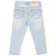 Jasne, miękkie jeansy dla dziewczynki Monnalisa 004989 - ozdobione kolorowymi kryształami