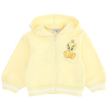 Żółta, zapinana bluza niemowlęca z kapturem dla dziewczynki 005052 - bajkowe ubranka dla niemowląt i małych dzieci
