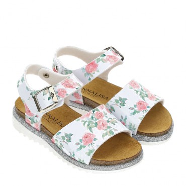 Sandałki w kwiaty dla dziewczynki Monnalisa 005054 - ekskluzywne obuwie dla dzieci