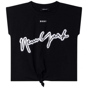 Czarna bluzka dla dziewczynki DKNY 005063 - oryginalne bluzki i koszulki dla dziewczynek