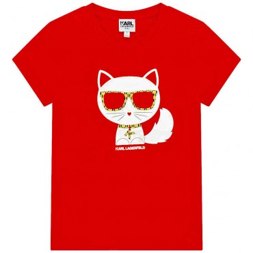 Czerwony t-shirt dziewczęcy Karl Lagerfeld 005078 - A- ubrania dla dzieci