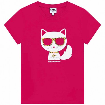 Różowa koszulka dziewczęca Karl Lagerfeld 005079 - A - ubrania dla dzieci - sklep