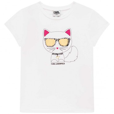 Biała koszulka dziewczęca Karl Lagerfeld 005080 - A - odzież dziecięca i niemowlęca - sklep
