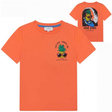 Pomarańczowy t-shirt chłopięcy Marc Jacobs 005126 - A - markowe koszulki dla dzieci