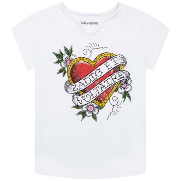 T-shirt dziewczęcy nadruk Zadig&Voltaire 005141 - A - koszulki dla nastolatek z kryształami