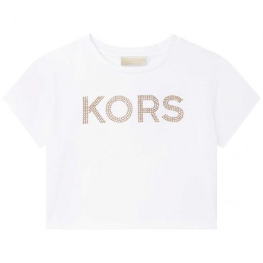Biały t-shirt dla dziewczynki Michael Kors 005165 - A - markowe koszulki dla dzieci