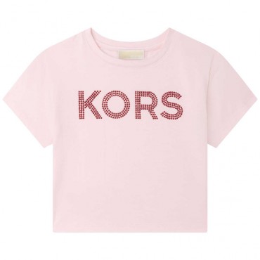 Różowa koszulka dziewczęca Michael Kors 005166 - A - markowe t-shirty dla dzieci