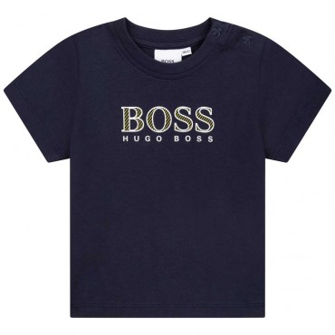 Granatowy t-shirt niemowlęcy chłopięcy Boss 005176 - A - koszulki dla niemowląt i małych dzieci