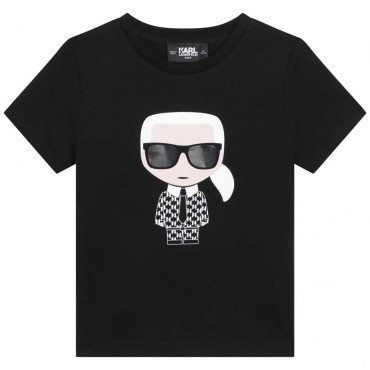 Czarna koszulka dla chłopca Karl Lagerfed 005210 - A - koszule, t-shirty i polówki dla dzieci